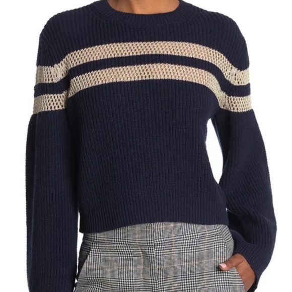 Veronica Beard Georgiana Crewneck Sweater - Navy & Cream Stripe, size M - Picture 3 of 6